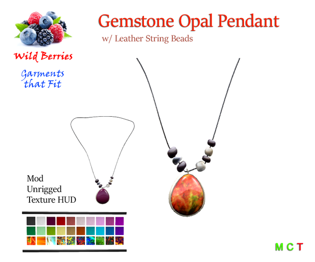 #3M Gemstone Opal Pendant Leather String -  Unrigged Mod