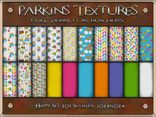 Parkins Textures - Happy Set - 20x Full Perm Seamless 1024 - Fabric, Clothing, Cloth, Nursery, Child, Kid, Rainbow