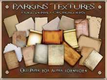 Parkins Textures - Old Paper Set - 20x Full Perm Alpha 1024 - Parchment, Aged, Scroll, Stationery, Velum, Grunge
