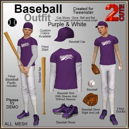 [2cute] Baseball Outfit - Purple-White