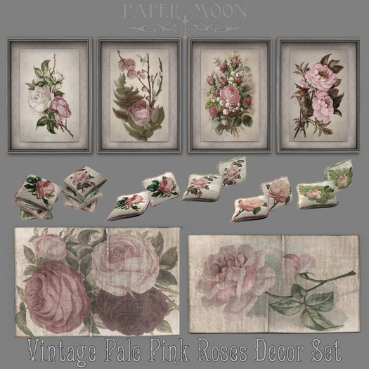 *pm* Vintage Pale Pink Roses Decor Set