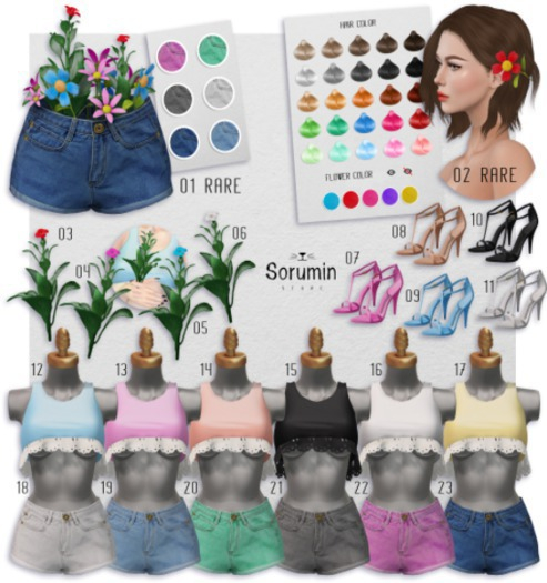 23 -Sorumin- Flowertime GACHA -Shorts DARK BLUE- Maitreya 1