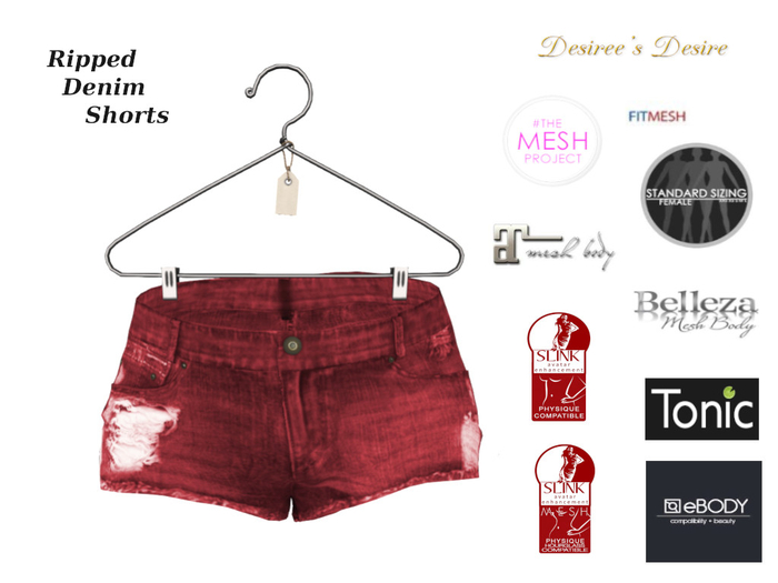 ::::Desiree's Desire:::: Ripped Denim Shorts Red