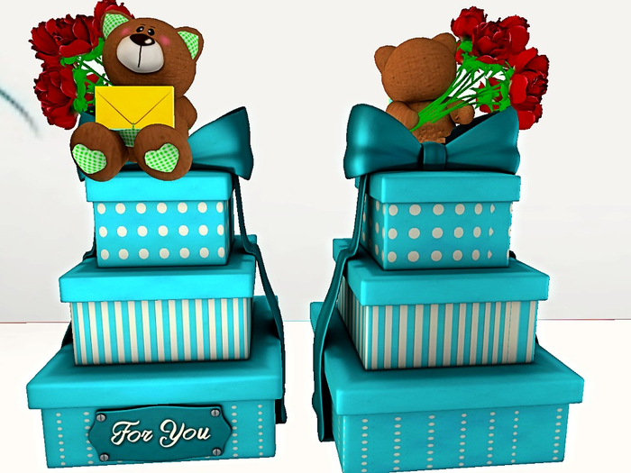 [AE] Gift Box Shop (boxed) -Stacked Presents with Teddy Teal