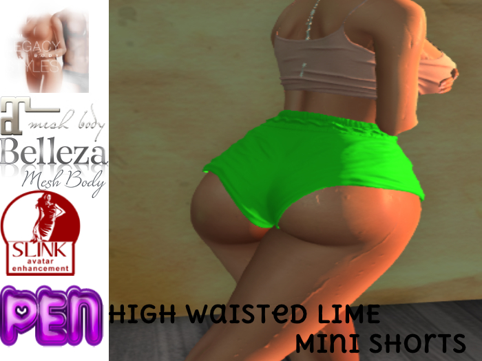 Pen-->DEMO-->High Waisted Lime Mini Shorts