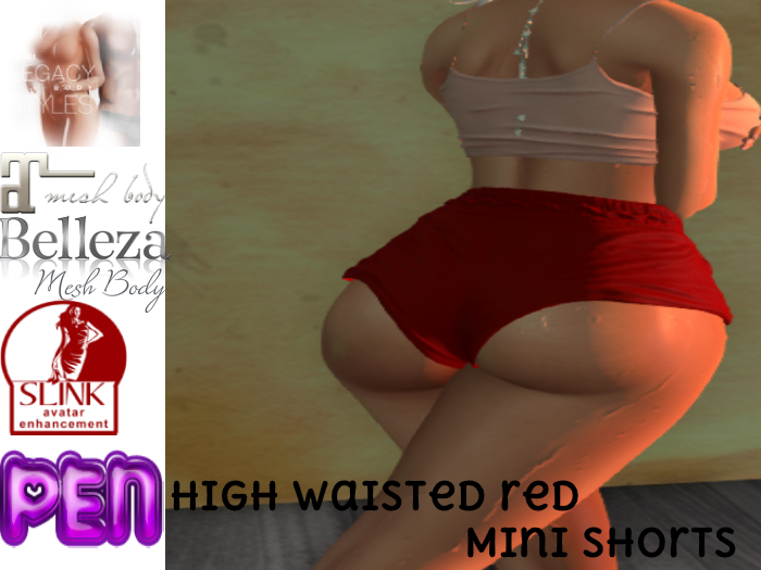 Pen-->High Waisted Red Mini Shorts