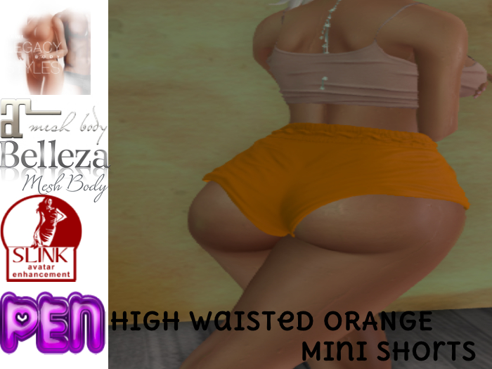 Pen-->DEMO-->High Waisted Orange Mini Shorts