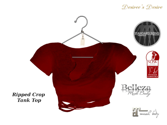 ::::Desiree's Desire:::: Ripped Crop Tank Top  Red