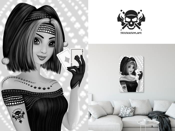 * 5th5ea5on * Diamond / Female Joker Poker Player Wall Art