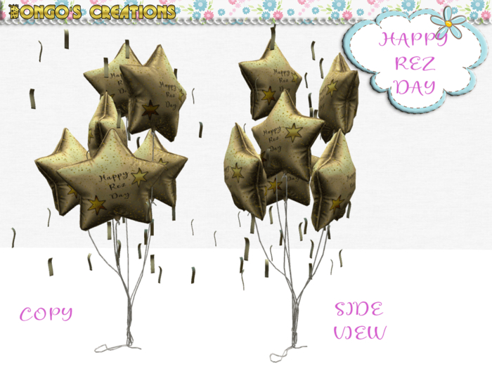 BMC942 - HAPPY REZ DAY - GOLD STAR BALLOONS WITH GOLD STREAMERS.