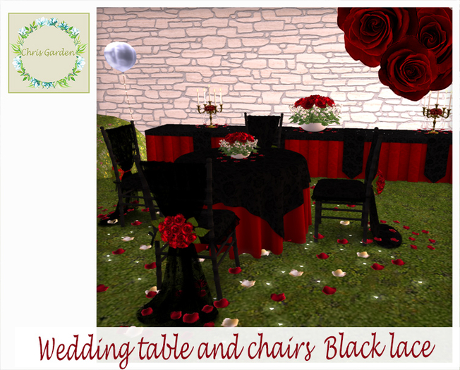 C*Wedding table and chairs Red Roses & black lace
