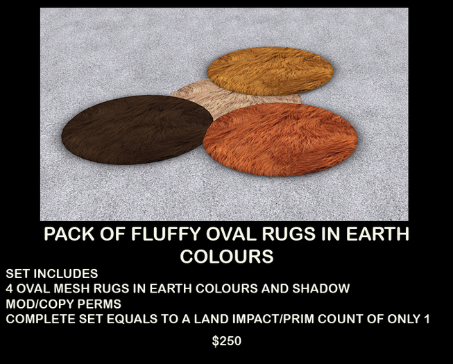 Realistic Pack Of Mesh Oval Fluffy Rugs In Earth Colours