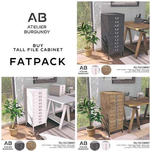 Atelier Burgundy . Tall File Cabinet . Fatpack