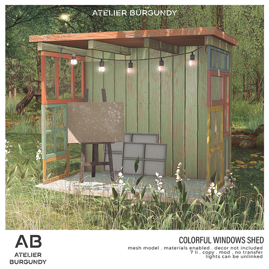 Atelier Burgundy . Colorful Windows Shed