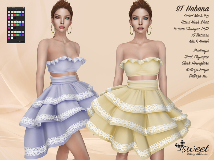 ST :: Habana Outfit for Maitreya Lara, Slink (P, H), Belleza (I, F). 15 Text HUD. Mix & Match