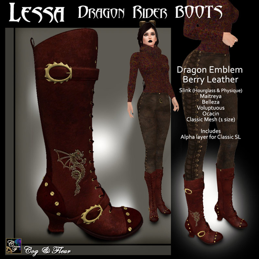 C&F Lessa Separates - Autumn Berry Leather Boots w Dragon Emblem