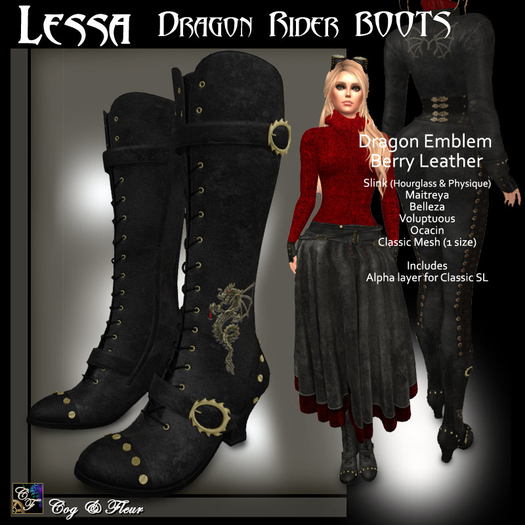 C&F Lessa Separates - Black Leather Boots w Dragon Emblem