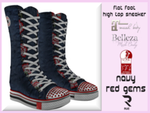 :: RUE :: Flat Foot High Top Sneaker -  Navy with red gems