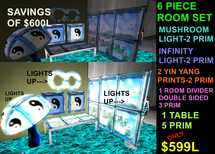 MUSHROOM LIGHT/2 PICS/TABLE/ROOM DIVIDER/INFINITY LIGHT