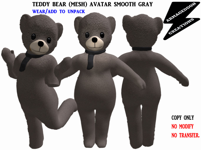 TEDDY BEAR AVATAR SMOOTH GRAY 200825