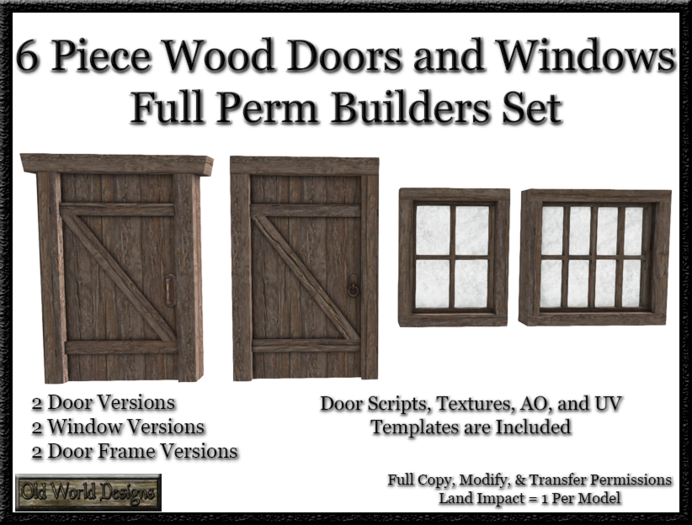 6 Piece wood door and window set boxed