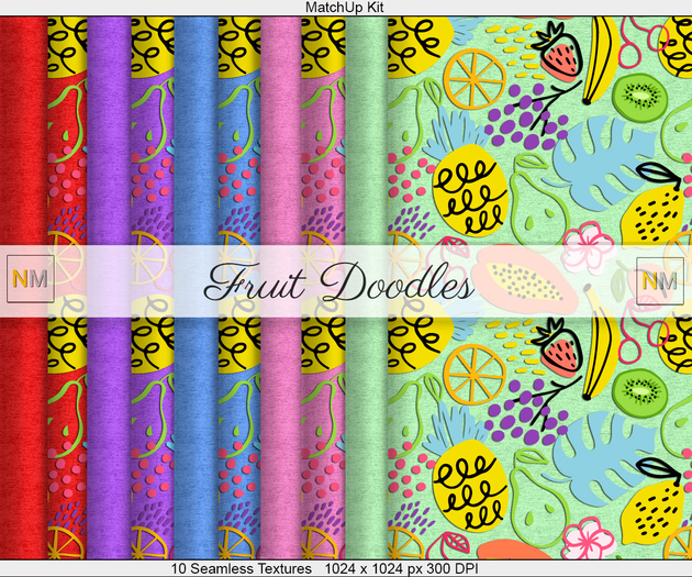 Fruit Doodles Matchup Kit 10 Seamless Textures NM