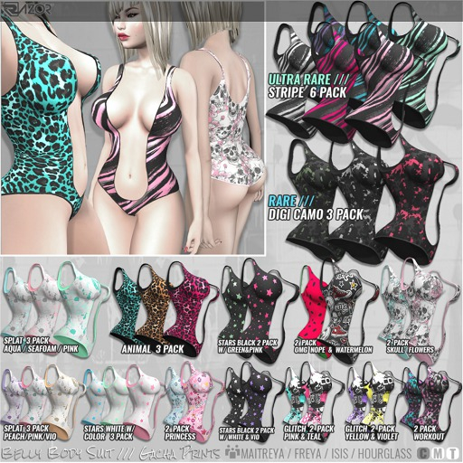 Razor/// Belly Body Suit - Splat - Peach/Pink/Vio - 3Pack