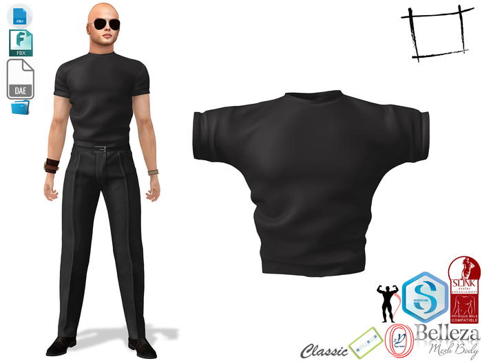 Dae Obj FBX Men's Short Sleeves Classic T-shirt Slink Male, Belleza Jake, Signature Gianni