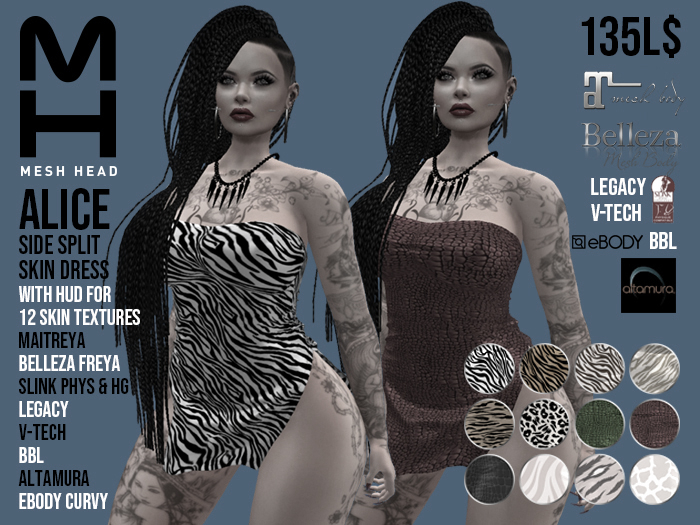 MESH HEAD - Alice Side Split Skin Dress DEMO