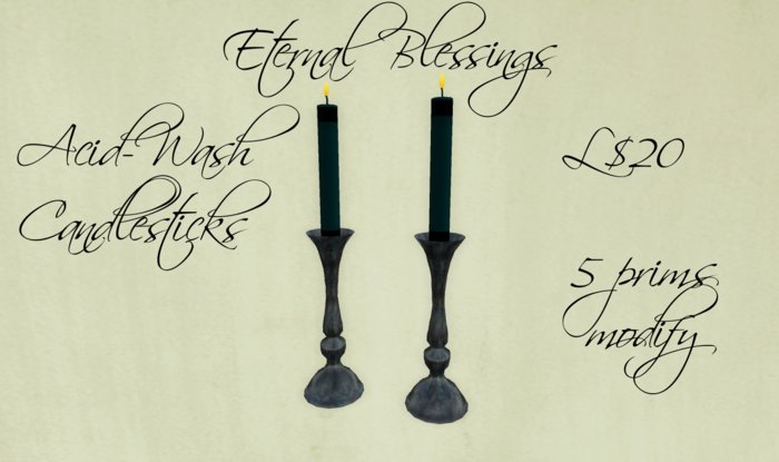 Acid Wash Brass Candlestick Pair w/ Tapers-Boxed