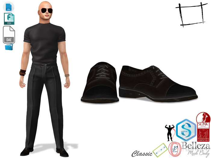 Dae Obj FBX Men's Classic Black Shoes Slink Male, Belleza Jake, Signature Gianni