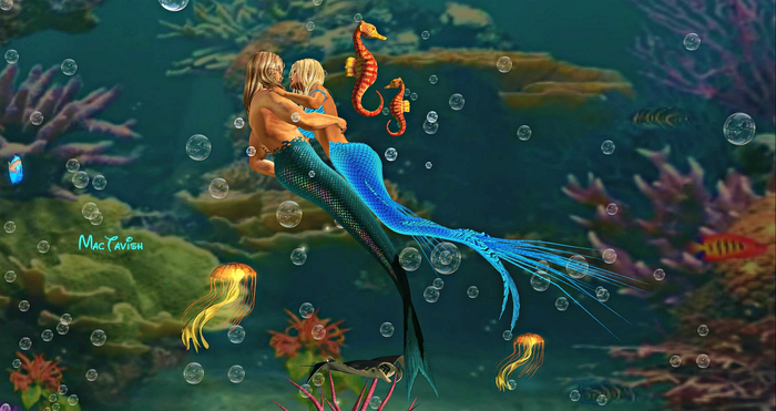 AQUARIUM TANK WITH RkM MERMAID POSES