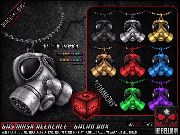 = REBELLION = GAS MASK NECKLACE (RARE) (BOXED)