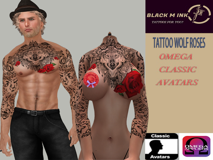BLACK M INK  TATTOO TATTOO WOLF ROSES ADD ME