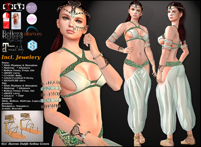 SLC Harem Outfit Selina Green*  Full Outfit with costume, sandals and jewelery