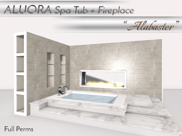 ALUORA Bathroom "Alabaster" Spa Tub with Fireplace - Full Perms