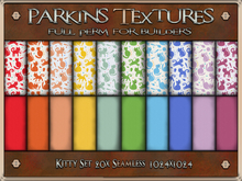 Parkins Textures - Kitty Set - 20x Full Perm Seamless 1024 - Fabric, Clothing, Cloth, Fun, Bright, Child, Kid, Cute, Cat