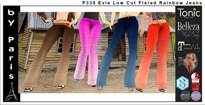 P339 Evie Low Cut Flared Rainbow Jeans DEMO