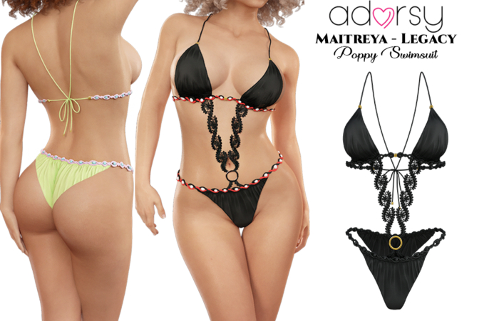 adorsy - Poppy Swimsuit Black - Maitreya/Legacy/Lara Petite