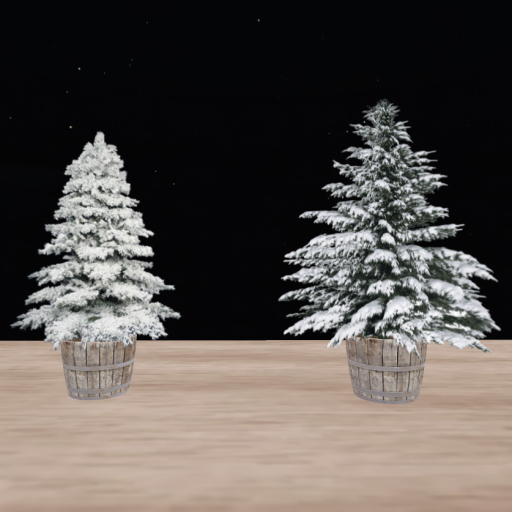2 Snowy Pine Trees In Barrels