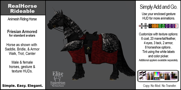 *E* RealHorse Rideable Friesian Armored [Add & Click]