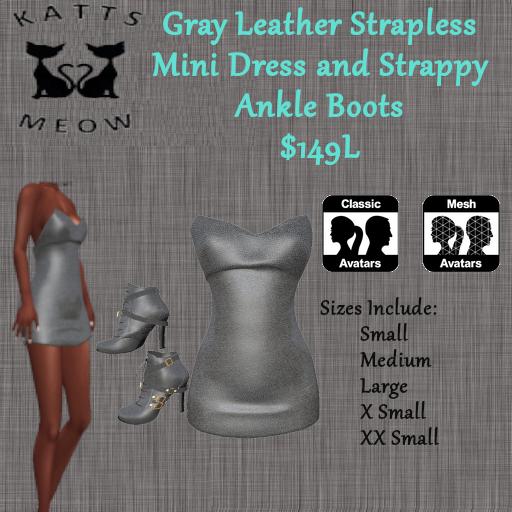 Gray Leather Ankle Boots & Mini Dress Boxed