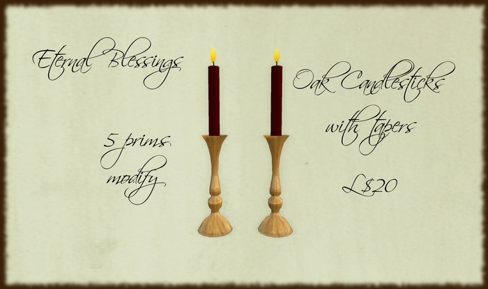Oak Candlestick Pair w/ Tapers-Boxed