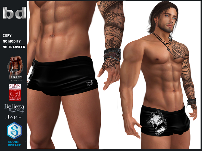 [bd] MAN 108 2  black wolf swim trunks
