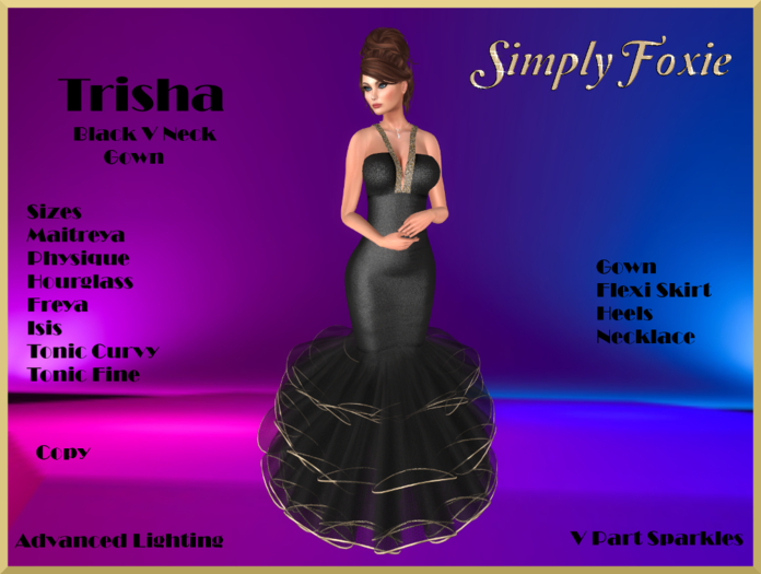 Trisha Black V Neck Formal Gown (Boxed)