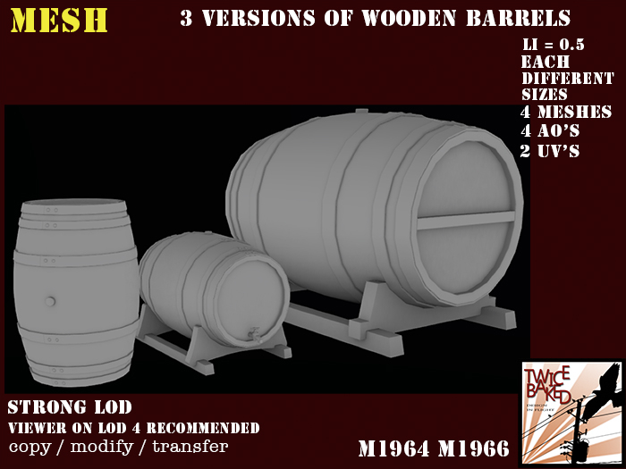 "TB" 3 High detailed wooden barrels M1964 M1966