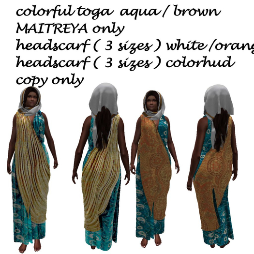 dress / toga aqua / brown with head scarf