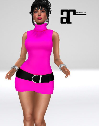 XK Maitreya Sleeveless Turtleneck Dress Hot Pink