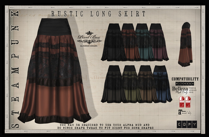 PIXEL BOX - Steampunk Rustic Long Skirt
