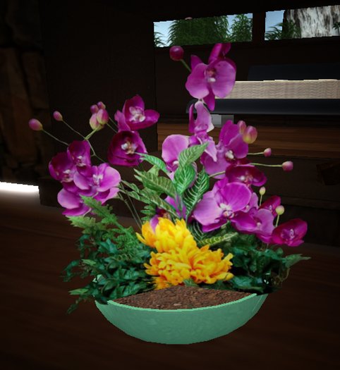 Orchids in a green oval vase (Copyable)